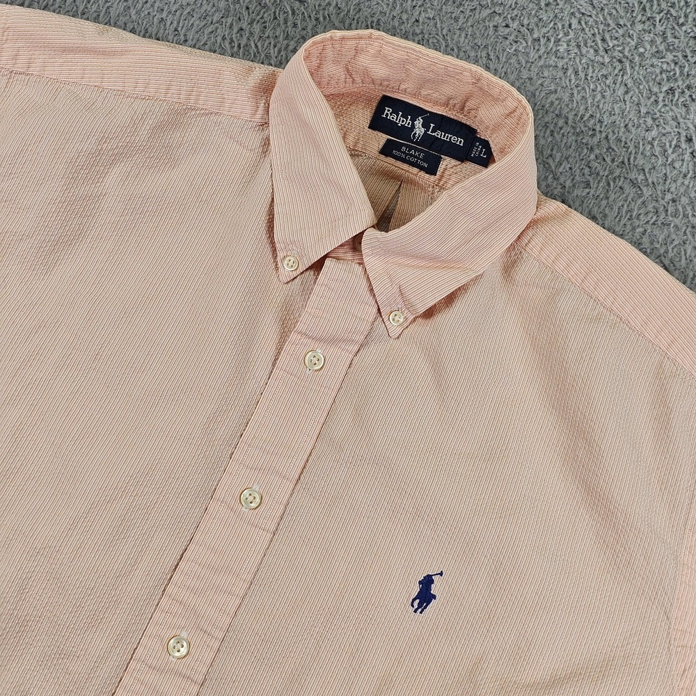 Ralph Lauren Shirt Mens Large Pink Micro Stripe Blake Button Down Short Sleeve